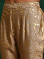 Aks Floral Printed Zari Anarkali Kurta With Trousers & Dupatta