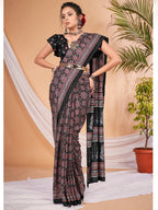 Saree Mall Ajrakh Silk Blend Block Print Sarees