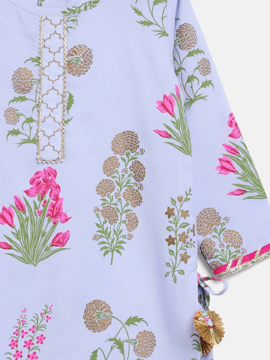 Ahalyaa Blue Crepe Printed Kids Kurta Palazzo Set For Girls