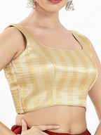 Joban Fashion Gold Multi Brocade Padded Blouse With Square Neck Sleeveless - Distacart