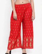PAVONINE Red Color Rayon Fabric Bhutta Print Palazzo For Women - Distacart