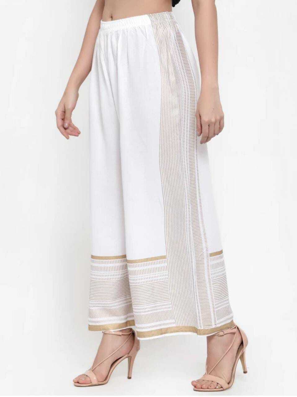 PAVONINE White Color Rayon Fabric Side Print Palazzo For Women - Distacart