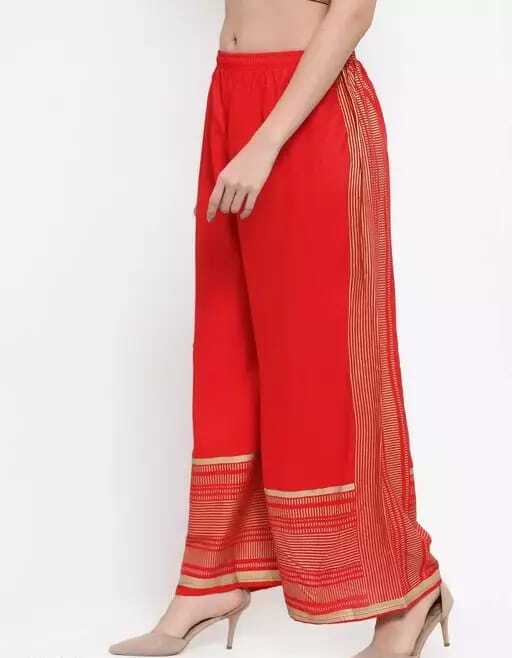 PAVONINE Red Color Rayon Fabric Side Print Palazzo For Women - Distacart