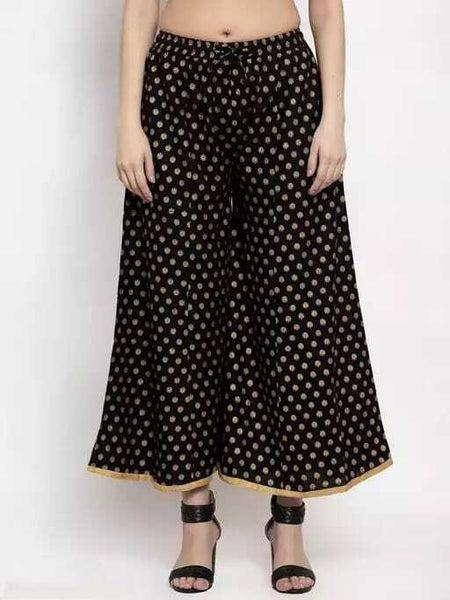 PAVONINE Black Color Rayon Fabric Sun Print Palazzo For Women