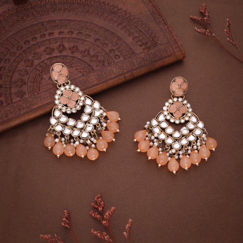 Tehzeeb Creations Gold Polish Kundan Yellow Colour Earrings - Distacart