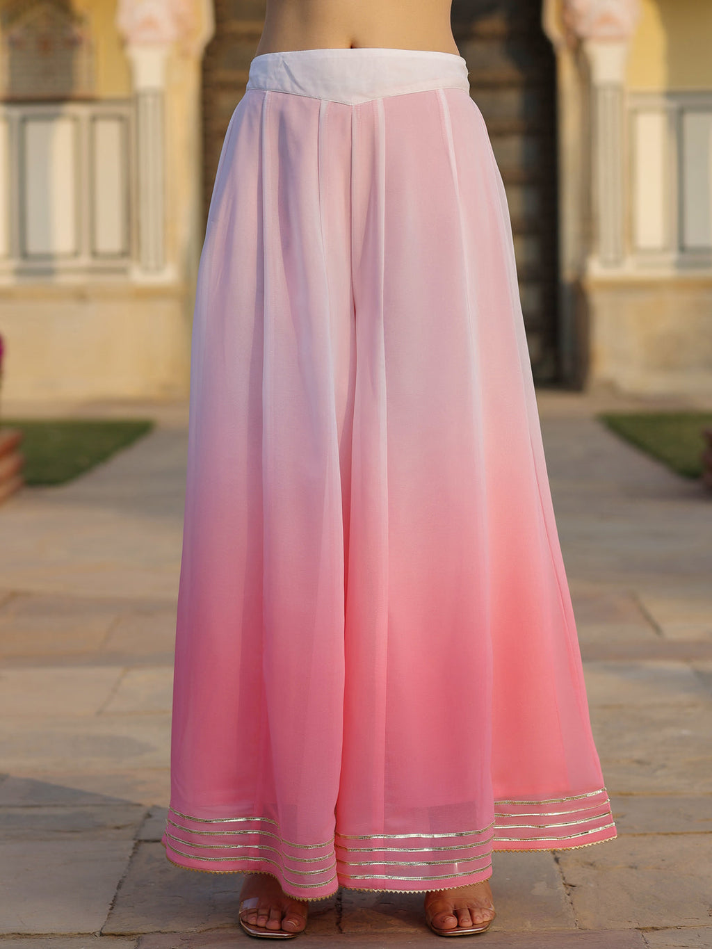 Juniper Women's Pink Solid Viscose Kurta Pant & Dupatta With Mirror Work & Gota Patti