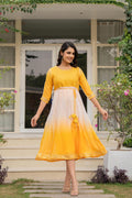 Juniper Women's Yellow Printed Georgette Dress With Doris At Waist & Sequins - Distacart