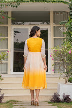 Juniper Women's Yellow Printed Georgette Dress With Doris At Waist & Sequins - Distacart