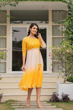 Juniper Women's Yellow Printed Georgette Dress With Doris At Waist & Sequins - Distacart