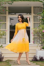 Juniper Women's Yellow Printed Georgette Dress With Doris At Waist & Sequins - Distacart