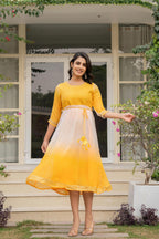 Juniper Women's Yellow Printed Georgette Dress With Doris At Waist & Sequins - Distacart