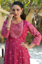 Juniper Women's Fuchsia Ethnic Motif Printed Viscose Dress With Doris & Sequins - Distacart