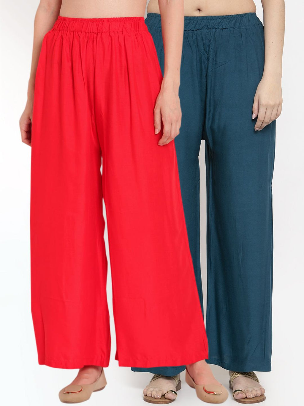 TAG 7 Women Pack Of 2 Solid Straight Palazzos