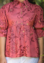 Juniper Women's Rust Floral Printed Shantoon Tunic With Buttons