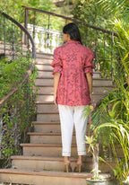 Juniper Women's Rust Floral Printed Shantoon Tunic With Buttons