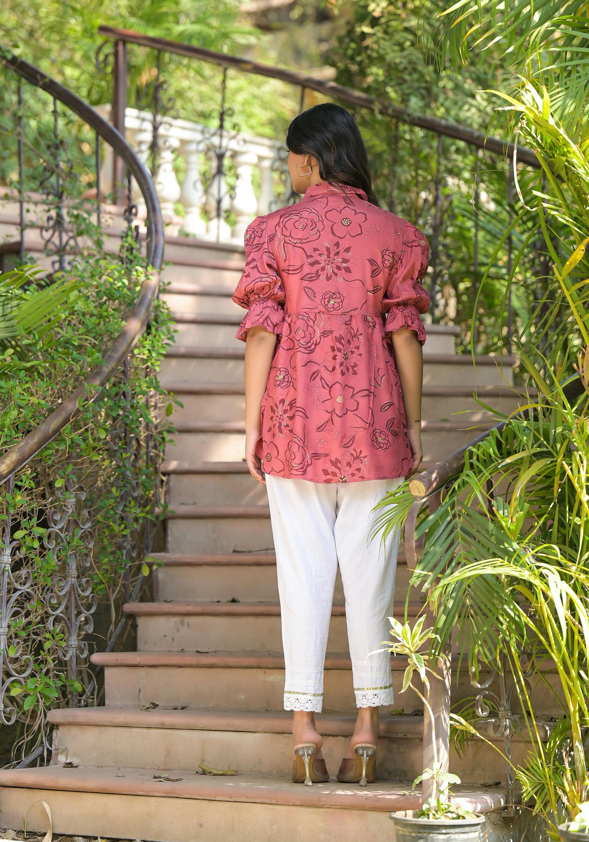 Juniper Women's Rust Floral Printed Shantoon Tunic With Buttons