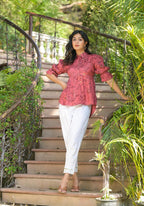 Juniper Women's Rust Floral Printed Shantoon Tunic With Buttons