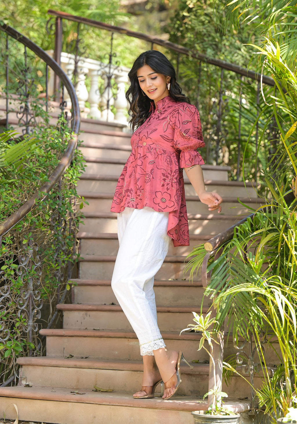 Juniper Women's Rust Floral Printed Shantoon Tunic With Buttons