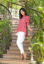 Juniper Women's Rust Floral Printed Shantoon Tunic With Buttons