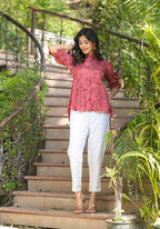 Juniper Women's Rust Floral Printed Shantoon Tunic With Buttons