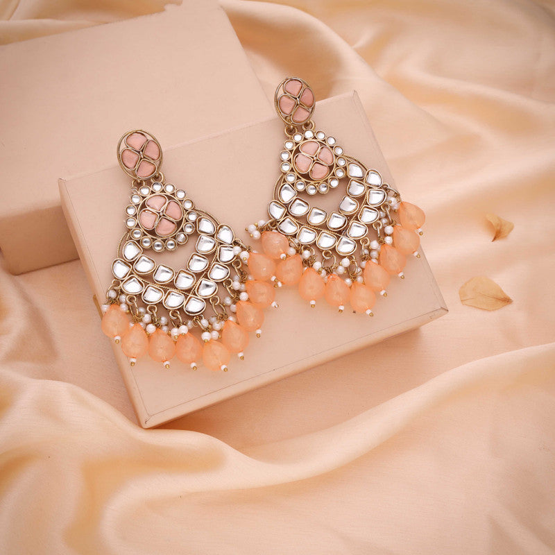 Tehzeeb Creations Gold Polish Kundan Yellow Colour Earrings - Distacart