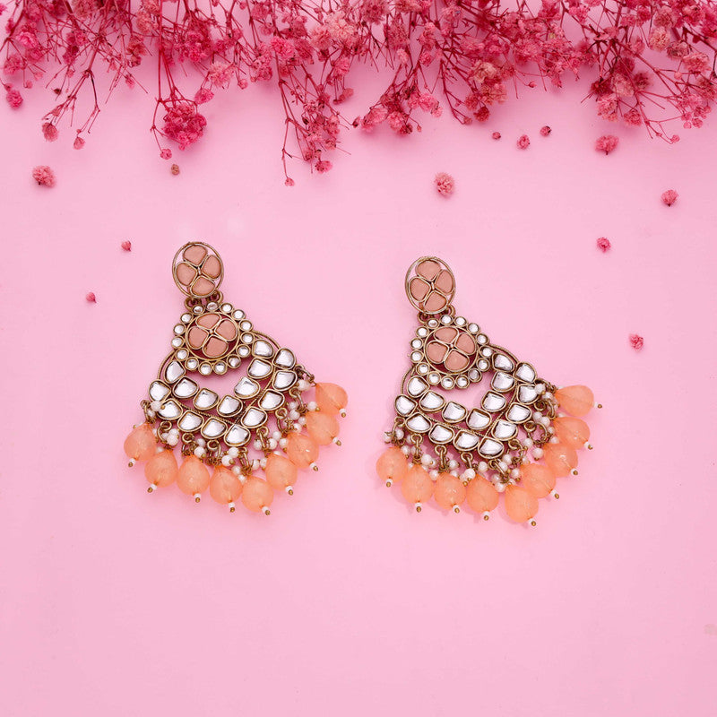 Tehzeeb Creations Gold Polish Kundan Yellow Colour Earrings - Distacart