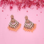Tehzeeb Creations Gold Polish Kundan Yellow Colour Earrings - Distacart