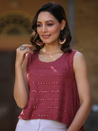 Juniper Women's Rust Solid Rayon Tunic With Mirror & Thread Work