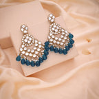 Tehzeeb Creations Gold Polish Kundan Sky Blue Colour Earrings - Distacart