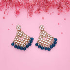 Tehzeeb Creations Gold Polish Kundan Sky Blue Colour Earrings - Distacart