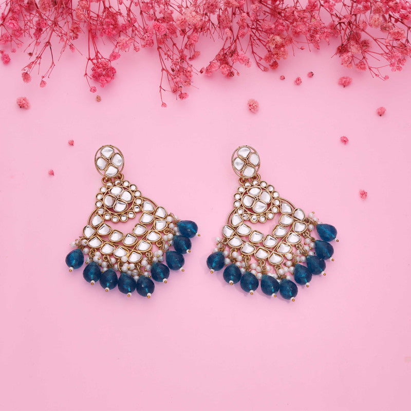 Tehzeeb Creations Gold Polish Kundan Sky Blue Colour Earrings - Distacart