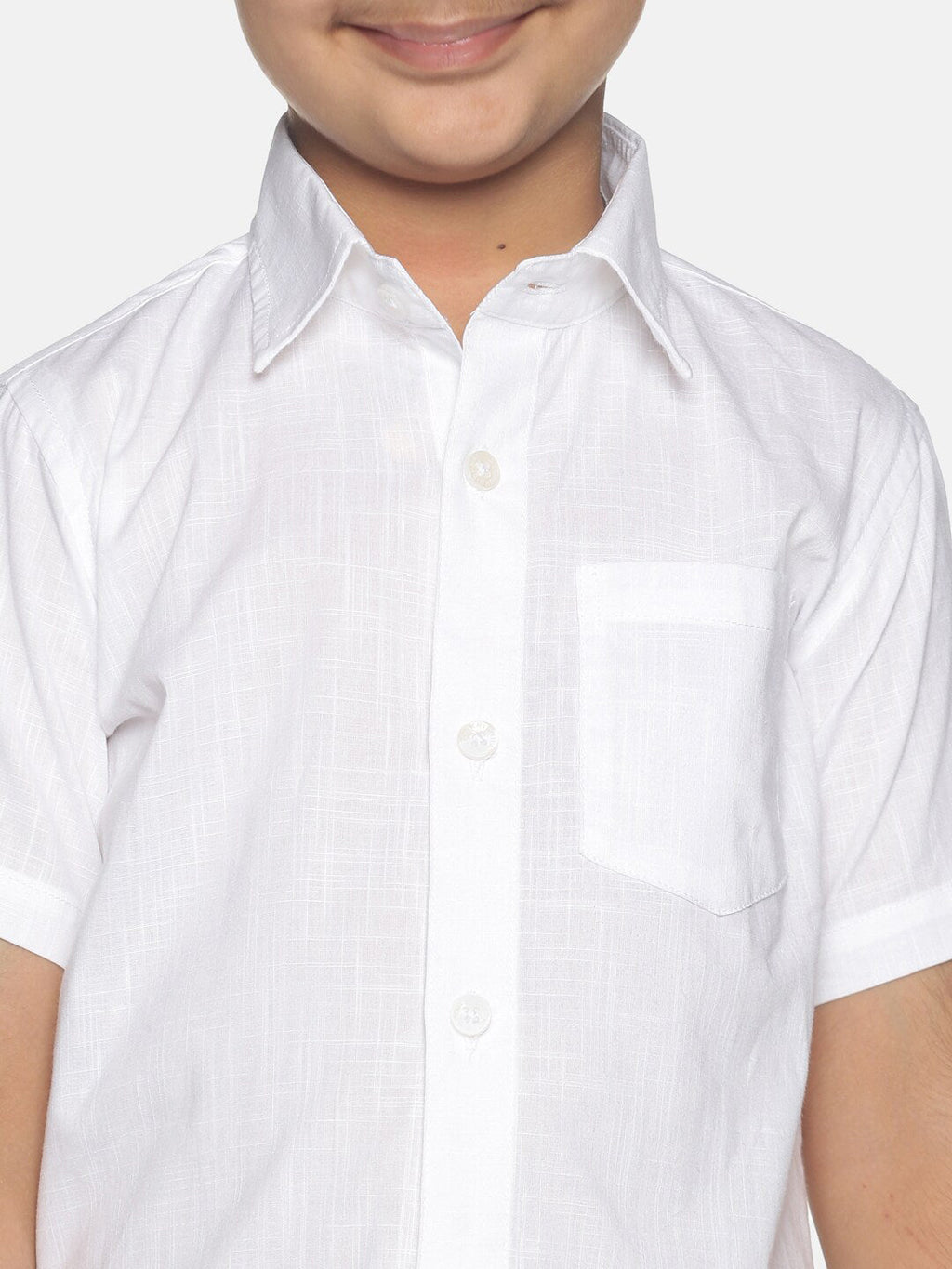 Sethukrishna Boys White & Gold-Toned Pure Cotton Solid Shirt and Veshti Set
