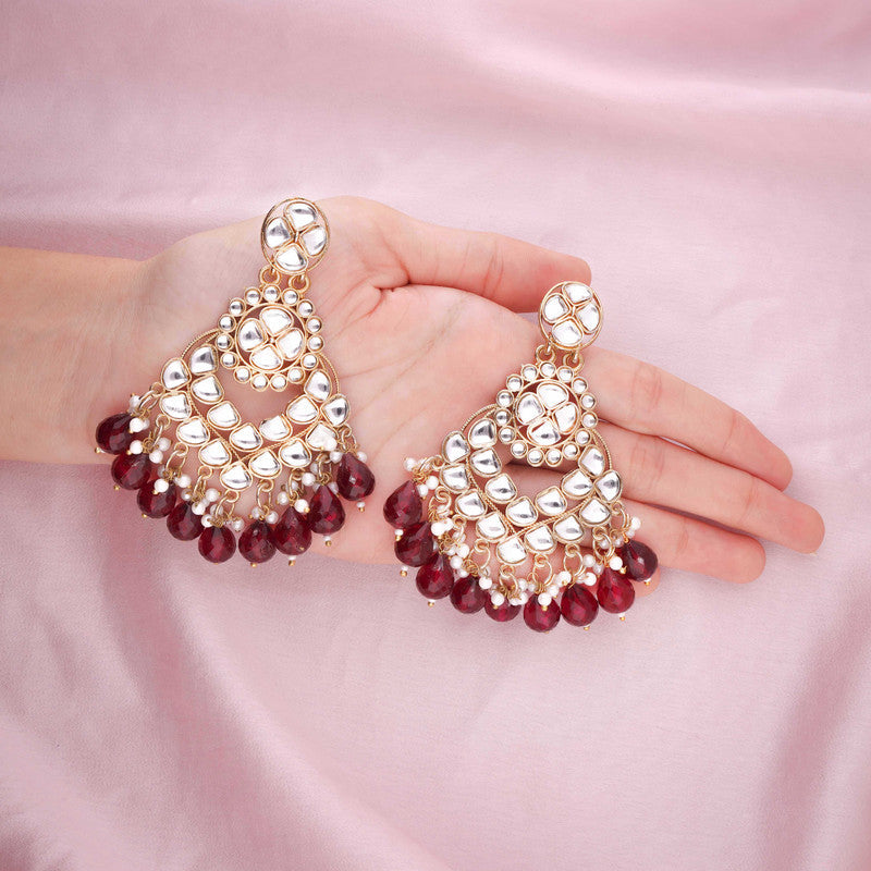 Tehzeeb Creations Gold Polish Kundan Maroon Colour Earrings - Distacart