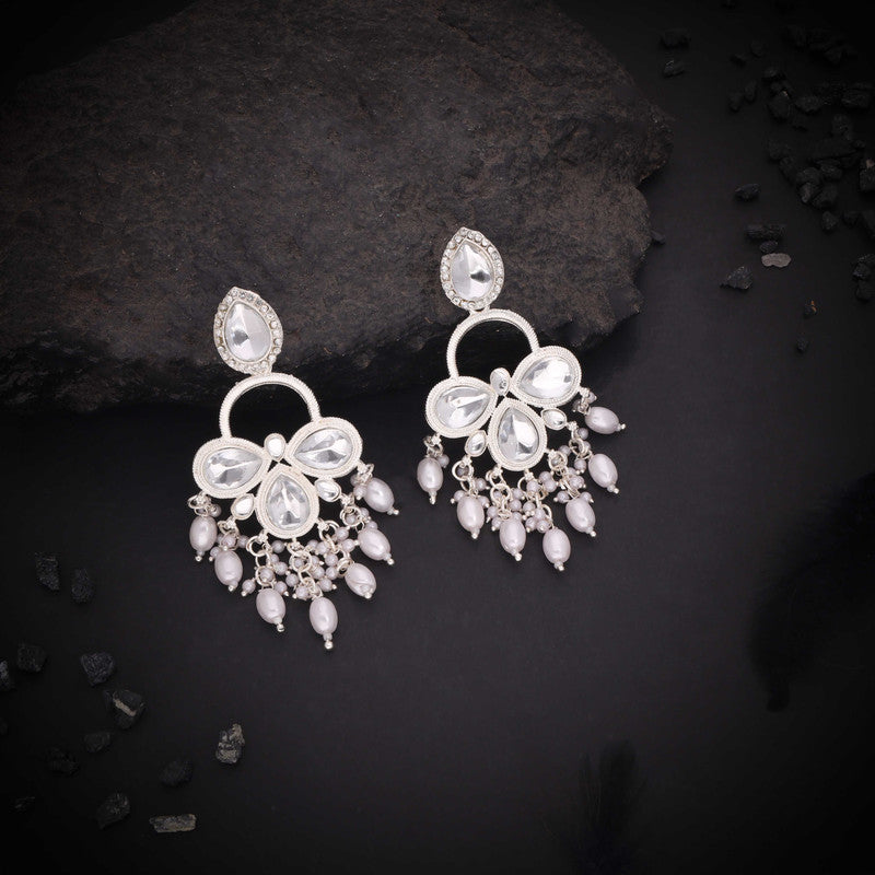 Tehzeeb Creations Silver Polish White Colour Earrings - Distacart