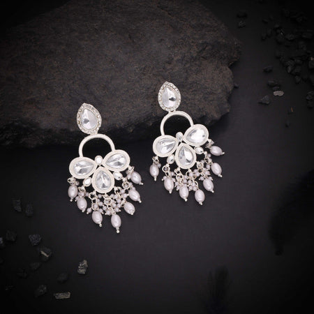 Tehzeeb Creations Silver Polish White Colour Earrings