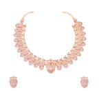 Tehzeeb Creations Rose Gold Baby Pink Colour Necklace With Pair Of Earrings