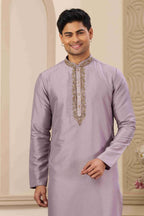 Raivat Ethnic Banarasi Art Silk Hand Work Kurta Pajama In Purple Colour