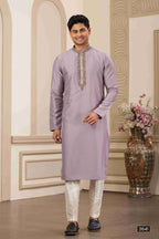 Raivat Ethnic Banarasi Art Silk Hand Work Kurta Pajama In Purple Colour