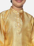 Sethukrishna Boys Gold-Toned & Off-White Kurta With Pyjamas