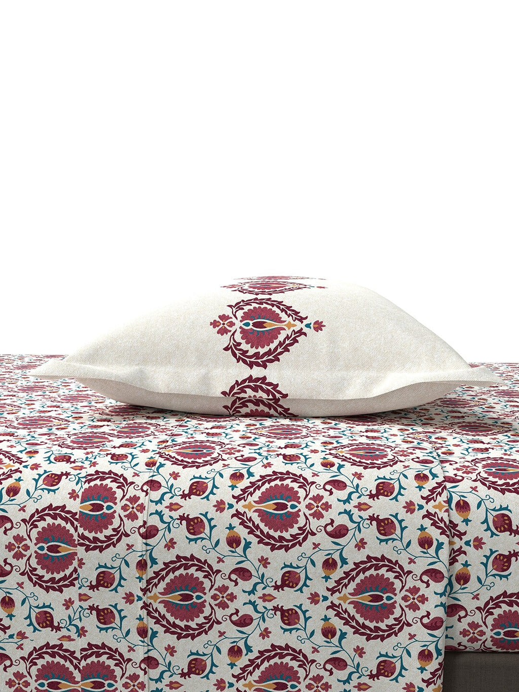 MYTRIDENT White Red Ethnic Motifs 144 TC Cotton Queen Bedsheet With 2 Pillow Covers - Distacart