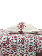 MYTRIDENT White Red Ethnic Motifs 144 TC Cotton Queen Bedsheet With 2 Pillow Covers - Distacart