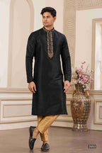 Raivat Ethnic Banarasi Art Silk Hand Work Kurta Pajama In Black Colour