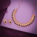 Tehzeeb Creations Rose Gold Black Colour Necklace With Pair Of Earrings