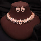 Tehzeeb Creations Rose Gold Black Colour Necklace With Pair Of Earrings