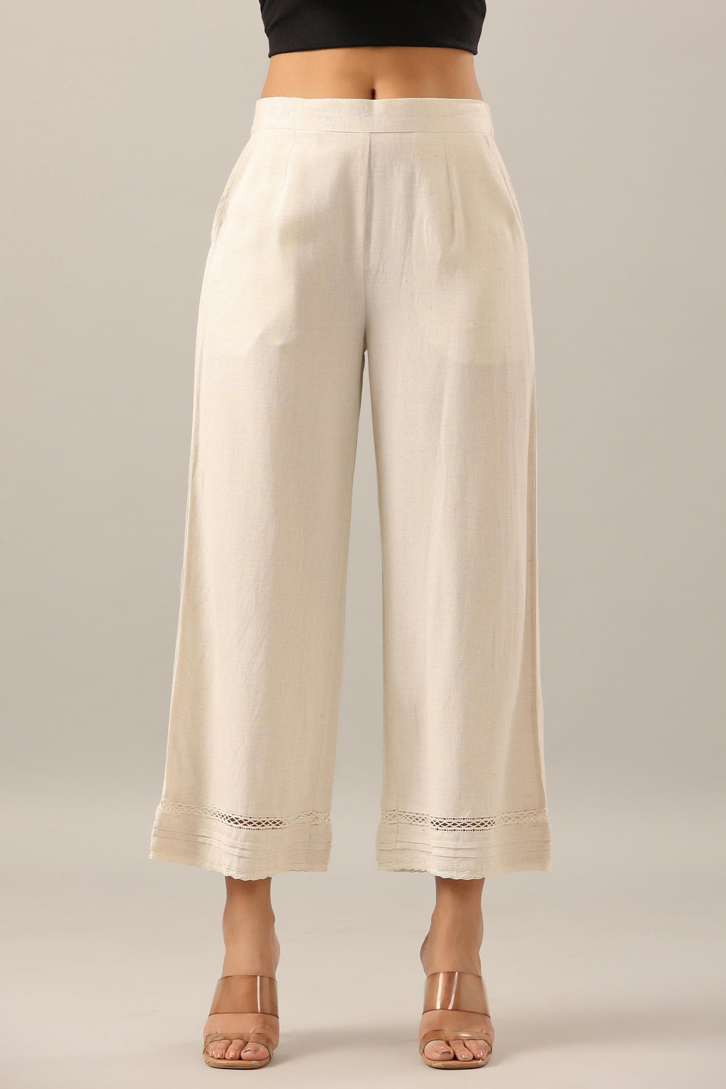 Juniper Women's Off White Solid Rayon Pant Palazzo