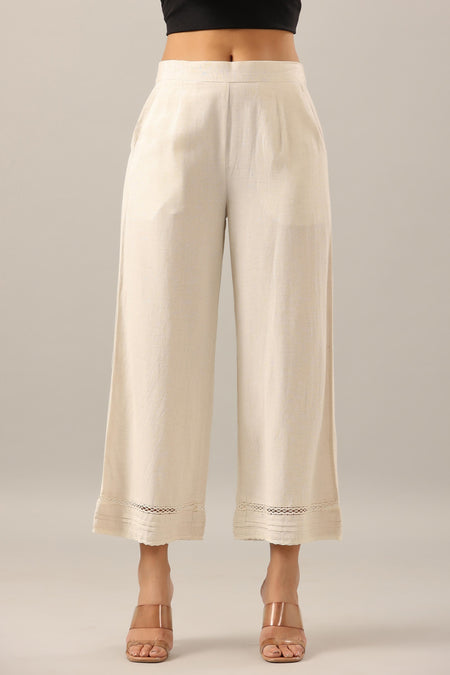 Juniper Women's Off White Solid Rayon Pant Palazzo