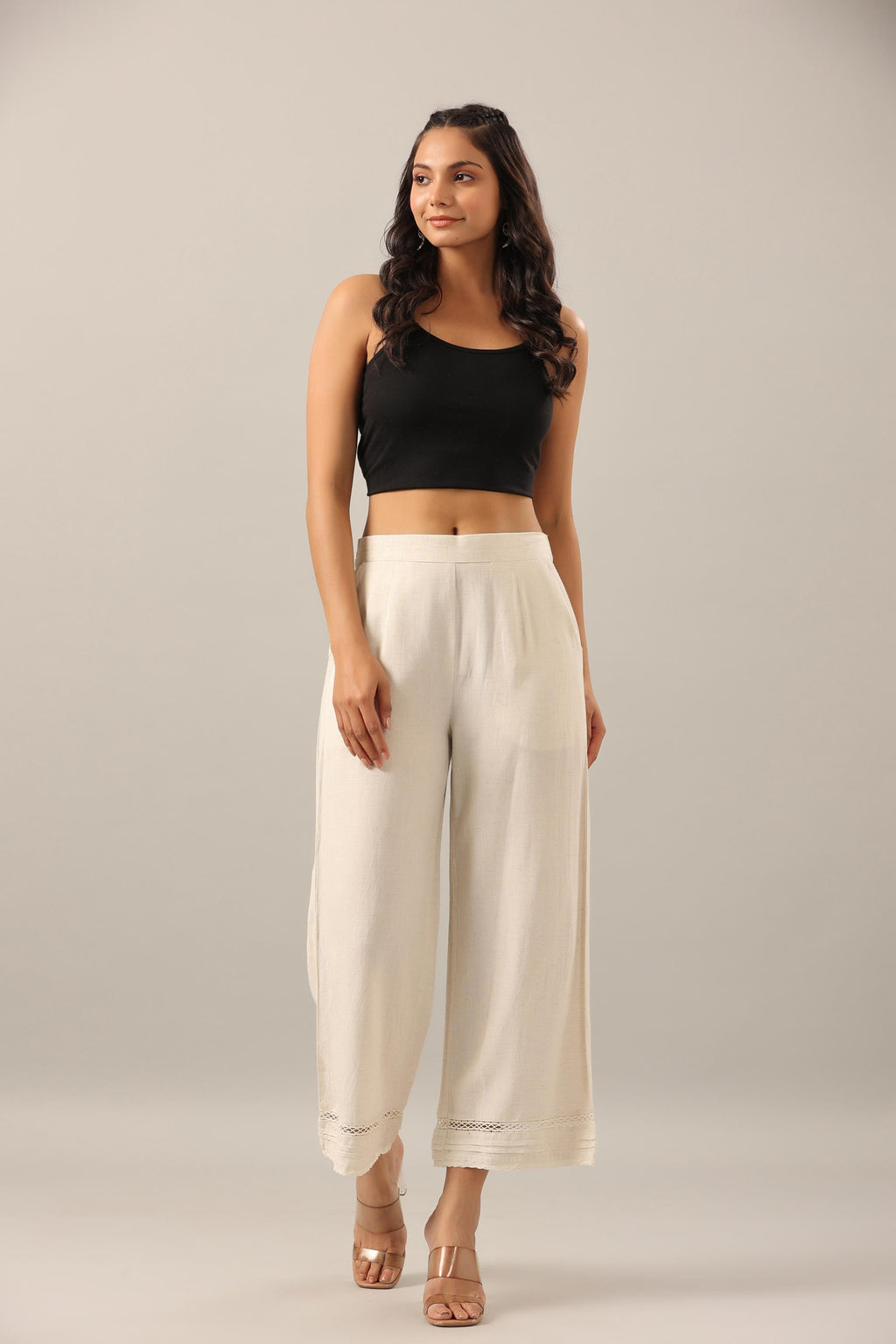 Juniper Women's Off White Solid Rayon Pant Palazzo