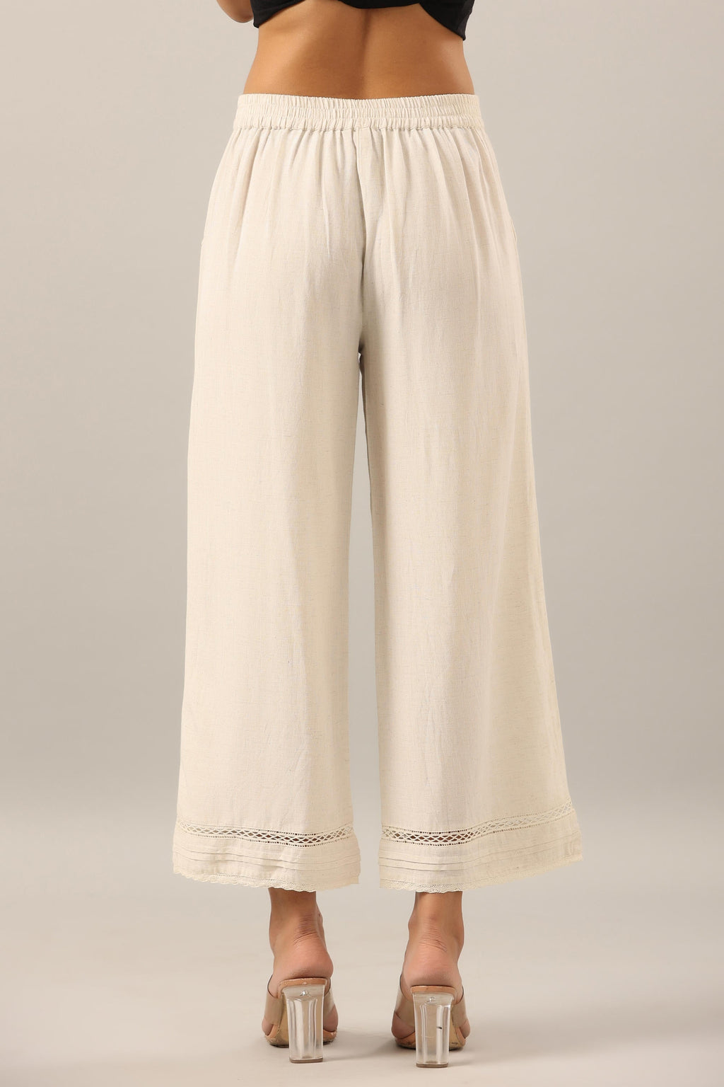Juniper Women's Off White Solid Rayon Pant Palazzo