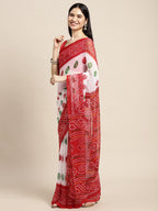 Saree Mall White & Red Printed Bandhani Sarees - Distacart