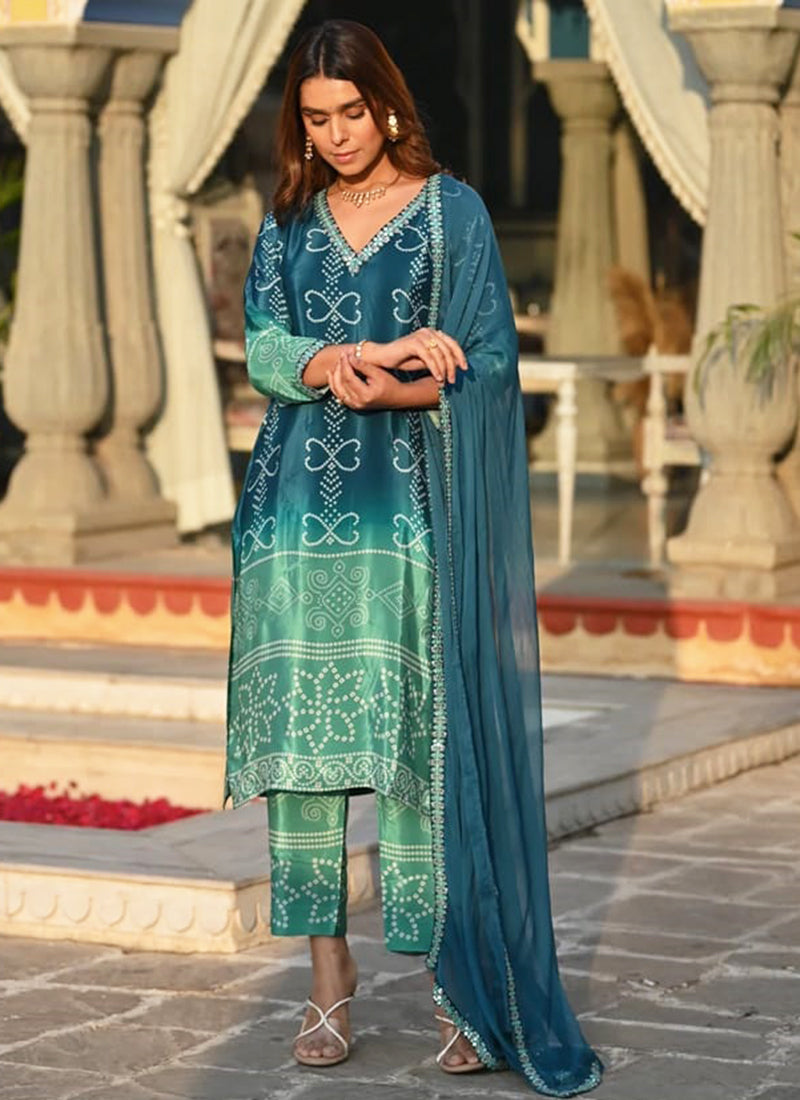 Vellora Chinon Silk Blue Festival Wear Embroidery Work Readymade Kurti Set - Distacart